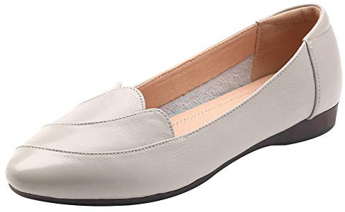 rismart Women's Leather Ballet Pumps Slip on Formal Dress Shoes SN02548(Beige,7.5 UK)
