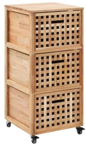 vidaXL Solid Walnut Wood Bathroom Cabinet with Three Baskets, Handy Mobile Storage Unit, Natural Brown Farmhouse Style Sideboard
