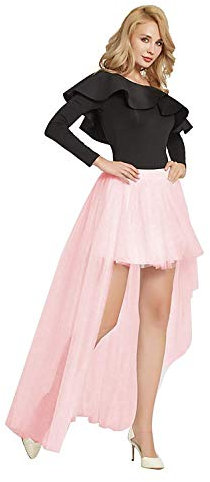 FOLOBE Jupe en Tulle à Queue d'aronde Sexy Back Long Fluffy Jupe,Large,Rose