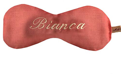 Art-Fabric Personalisiertes Bio Augenkissen Blush I Handgefärbter Baumwollsatin I bestickt I Amaranth Lavendel Augentrost