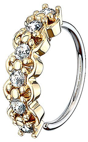 Piercingfaktor Piercing Ring Creole Dünn mit Glitzer Kristall Septum Nasen Lippen Helix Ohr Nasenpiercing Ohrpiercing Tragus Nasenring Klemmring Gold 0,8mm x 8mm