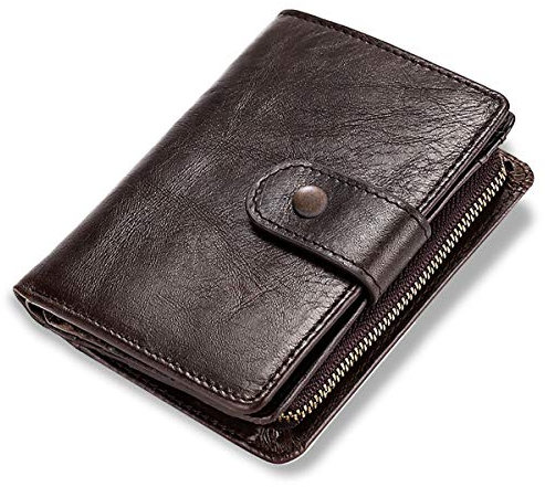 LUROON Geldbörse Echtleder Herren, RFID Schutz Portemonnaie Mit Reißverschluss Münzfach, Kreditkartenetui Brieftasche (Kaffee)