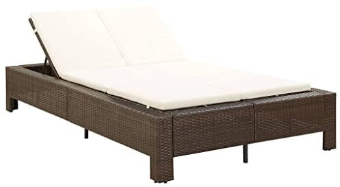 vidaXL Sonnenliege 2-Personen mit Auflage Doppelliege Gartenliege Relaxliege Liege Lounge Gartenmöbel Rattanmöbel Braun Poly Rattan