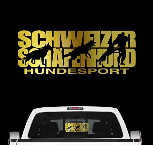 siviwonder Schweizer Schäferhund Hundesport Auto Aufkleber Hund Folie Suisse Schutzhund Farbe Gold Metallic, Größe 80cm