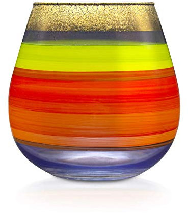 Angela Neue Wiener Werkstätte Windlicht Vesuvio Tempera Vasen aus farbigem Glas, Bunt, 15 cm, mittelgroß