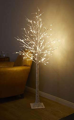 LED Lichterbaum in Birkenbaum-Optik warm-weißen LED Lichtern, Timer, 10 Meter Zuleitung, Innen und Außen, weiß-schwarz (150 cm / 156 LEDs)