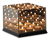 LIFA LIVING 9 Teelicht Halter schwarz mit 3D-Effekt verspiegelt, Kerzenhalter mit Lichtermeer Optik, Teelichthalter mit Spiegelung, Windlicht, Holz
