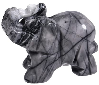 Lovionus89 40mm Handgeschnitzt Kristall Elefant Figuren, Glücklich Tasche Steintierstatue Skulptur Haus Dekoration, Meshwork Edelstein