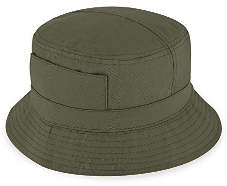 fiebig Fischerhut aus Baumwolle | Unisex Outdoorhut mit Taschen & Reißverschlussfach | Bucket Hat in vielen Farben & Größen (63-XXL, Oliv)