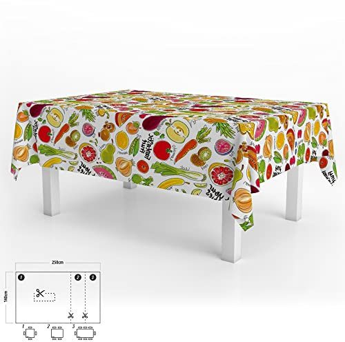 ORYX Mantel Hule Rectangular Frutas Fantasia Impermeable Antimanchas PVC 140x250 cm. Recortable Uso Interior y Exterior
