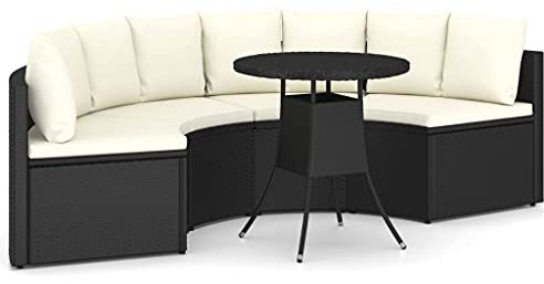 vidaXL Gartensofa Set 5-TLG. mit Auflagen Fächerförmiges Design Gartenmöbel Garten Garnitur Sitzgruppe Sitzgarnitur Sofa Gartenset Poly Rattan Schwarz