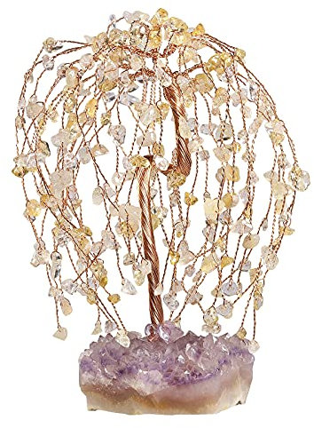Amogeeli Heilender Kristall-Geldbaum mit Amethyst-Cluster-Basis, Fengshui-Stein, Bonsai für Reichtum und Glück