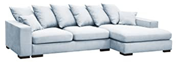 3xEliving Ecksofa Madryt Mini mit Schlaffunktion| Funktionsbettsofa mit geräumigem Bettkasten in HELLBLAU