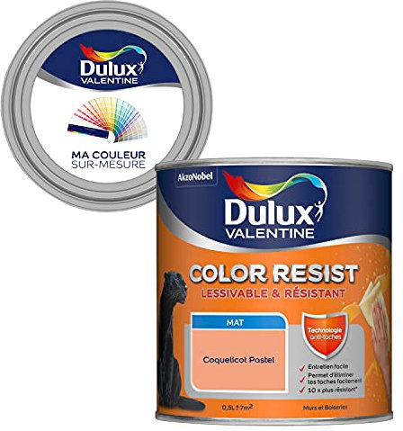 Ma Couleur Sur-Mesure par Dulux Valentine – Peinture Intérieure Murs, Plafonds, Boiseries - Palette Jeu, Pièce à Vivre Mat, Coquelicot Pastel, 0,5 L
