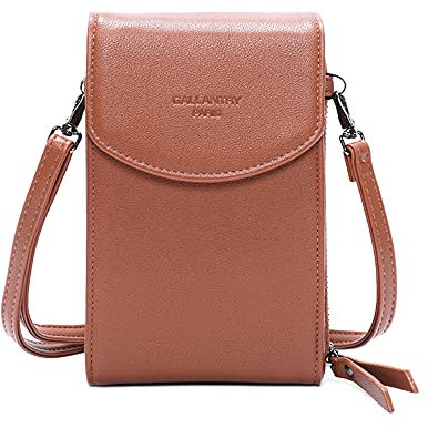 Gallantry - Mini Sac Pochette Bandoulière Téléphone Portable Femmes - Smartphone Zippé 6.5 Pouces Max pour Iphone 12 13 Pro - Multifonction Carte PU Cuir Léger - Chic Tendance - Marron