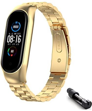 HYKEJI Metall Armband für Xiaomi Mi Band 6 / Xiaomi Mi Band 5 Armband, Xiaomi Mi Band 6/5 Verstellbare Edelstahl Ersatzbänder Armband Kompatibel mit Xiaomi Mi Band 6 / Mi Band 5 (Gold)
