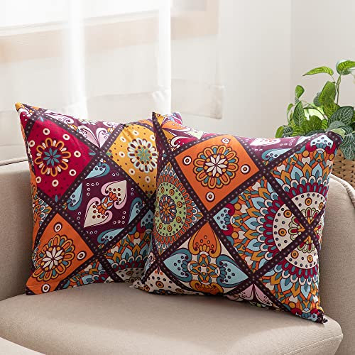 ATsense 2er Set Kissenbezug 40 x 40 cm, 2 Stück - 100% Baumwolle, Bunt Kopfkissenbezug mit Reißverschluss, Superweicher Premium und Hypoallergen, ÖkoTex Super Bequemer Kissenhülle(Böhmen,Paisley)