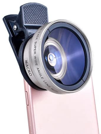 Objectif de téléphone portable 0,45 x super grand angle 12,5 x objectif macro HD pour iPhone 12 11 8 7 6 XS Huawei Xiaomi Samsung (Argent)