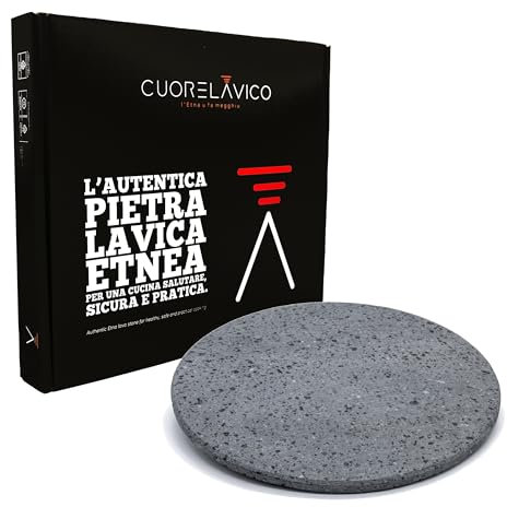CUORE LAVICO - Plaque réfractaire en pierre de lave ETNEA ronde pour pizza diamètre 31,5 SP. 1 cm four et barbecue pour pain et pince