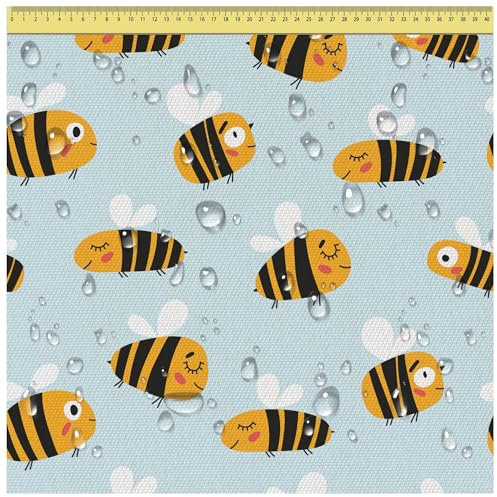 DreamRoots Segeltuch Wasserdicht - Polsterstoff Meterware 160 cm breit - Wasserabweisender Stoff 220 g/m2 600D - Markisenstoff Wasserdicht Meterware Bee Life Laufmeter