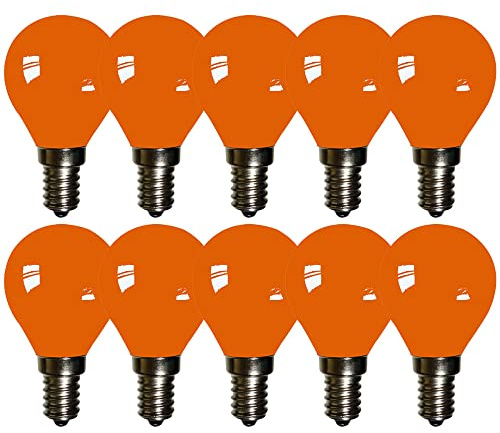 NCC-Licht 10x LED Lampe P45 Tropfen 2W E14 20lm Orange für Innen & Außen | Farbige LED Leuchtmittel, ersetzt 10W Glühlampe mit E14 Schraubsockel, für Biergarten Party und dekorative Beleuchtung