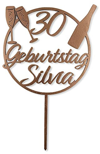 Geburtstag Cake Topper mit Namen und Zahl - Cake Topper aus Holz - personalisierter Tortenstecker zum Geburtstag - Tortenstecker mit Name (Kupfer, Zahl + Name)