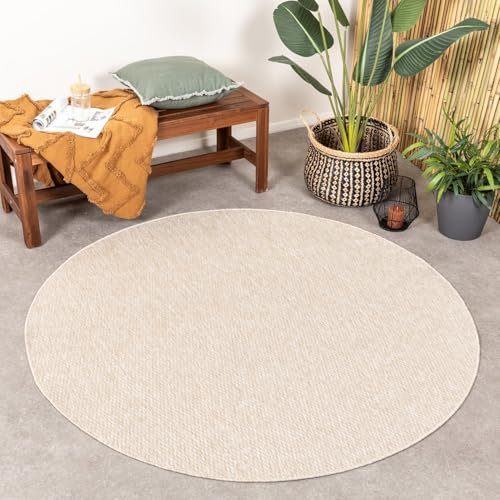 FRAAI | Home & Living In- & Outdoor Teppich Rund - Costa Beige - Wetterfest - Polypropylen - Flachgewebe - Balkon, Garten/Terrasse - Terrasse - Rug