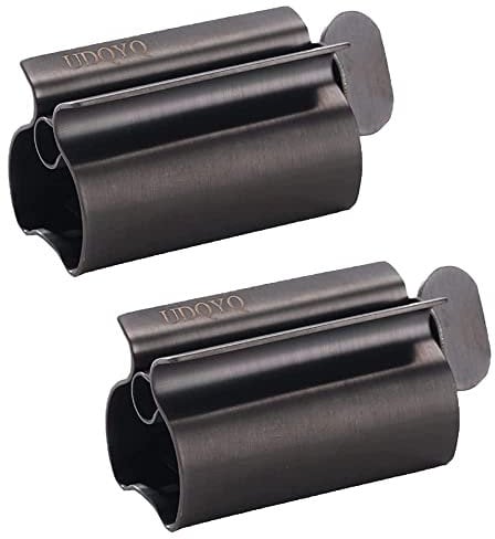 Toothpaste Squeezer 2 Pack - Metal Tube Squeezer Stainless Steel Tube Wringer UDQYQ Toothpaste seat Holder Stand (Matte Black)