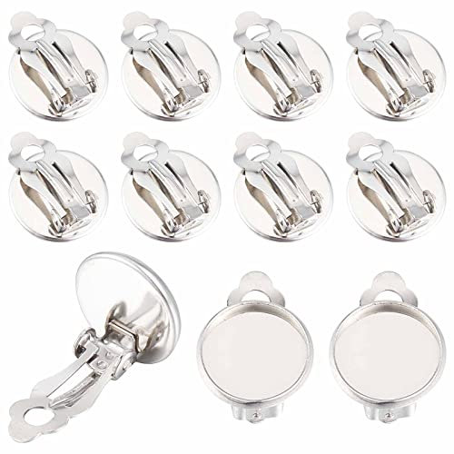 SUNNYCLUE 1 Box 50 Stück Ohrclips Zubehör Ohrring Cabochon Fassungen Edelstahl Ohrringkonverter Runde Flache Rückseite Tablett Ohrringclips Für Nicht Durchstochene Ohren Frauen Schmuckherstellung DIY