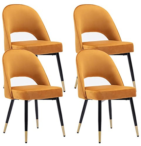 Wahson Samt Esszimmerstühle 4er Set Modern Seitenstühle Küchenstühle mit Metallbeinen Polsterstuhl für Esszimmer/Wohnzimmer/Küche, Gelb