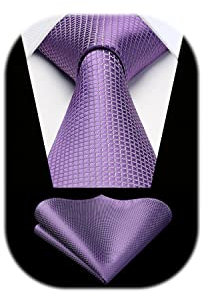 HISDERN Corbata para Hombre Morado Corbata a Cuadros para Hombre Conjunto Clásico y PañUelo de Bolsillo