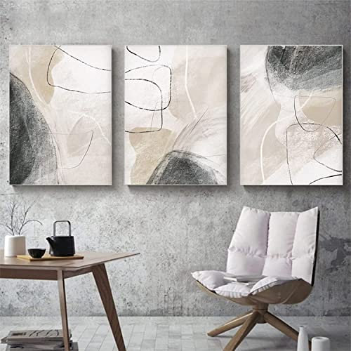 HIRHOEH 3er Set Premium Poster, Abstrakt Beige Grau Aquarell Wandbilder Kunstposter, Leinwandbilder Moderne Bilder Wohnzimmer Schlafzimmer, Ohne Rahmen (50x70cm)