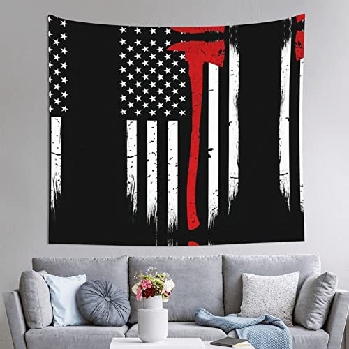 DMORJ Red Line Feuerwehrmann USA-Flagge Drucke Wandteppich: 152,4 x 130,8 cm, horizontaler Wandbehang Schlafzimmer Wohnzimmer Stoff Heimdekoration Ästhetischer Wandteppich.