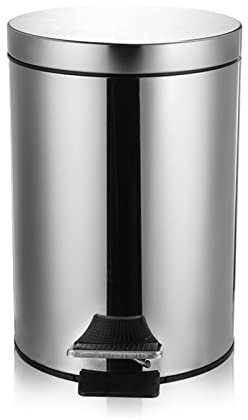 Poubelle de cuisine 5L/ 8L/ 12L/ 20L, poubelle à pédale en acier inoxydable et seau intérieur amovible, poubelle ronde argentée (Silver 5L)