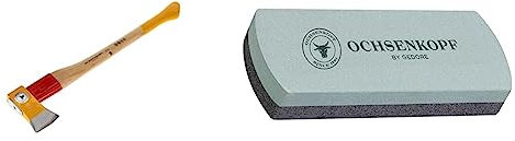 Ochsenkopf Spalt-Fix-Axt & Schleif- und Abziehstein aus Silicium-Carbid, Für Flache Schneiden, Grobe und feine Körnung, 13.0 x 5.0 x 2.2 cm, grau/schwarz