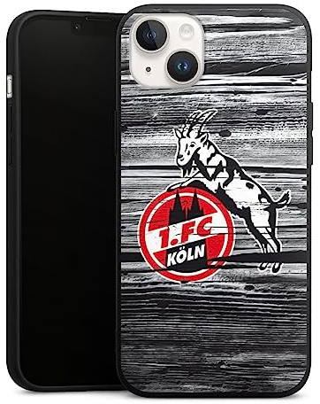 Premium Silikon Hülle kompatibel mit Apple iPhone 14 Handyhülle schwarz Case 1. FC Köln Holzoptik Offizielles Lizenzprodukt