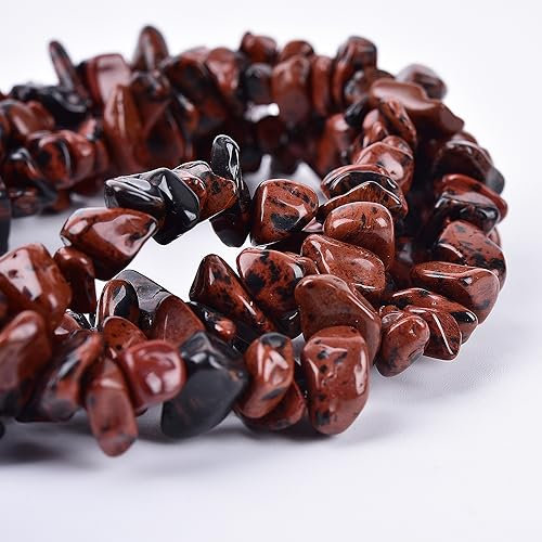 Asingeloo 5-8 mm 34 Zoll natürliche Kristall-Mahagoni-Obsidian-Steinperlen für die Schmuckherstellung, getrommelt, gebohrt, unregelmäßiger Kies, Edelsteine, Splitter, Steinperlen von Strang
