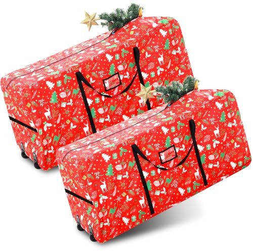 Wesnoy 2 Pcs Rolling Christmas Tree Storage Bag 600D Oxford Storage Containers for 7.5 Feet Artificial Disassembled Tree Heavy Duty Christmas Tree Bag Storage Tote with Wheels and Carry Handles