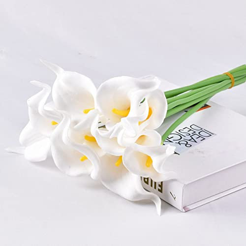 LVTFCO 6pcs White Calla Lily Bulb Artificial Flowers for Decoration Wedding Bridal Bouquet Centerpiece Home Vase Flower,White Yellow,34cm