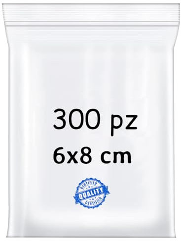 BUY SAFE - Sacchetti Plastica Richiudibili, Sacchetti Ermetici per Alimenti, Vestiti e Oggetti con Chiusura a Cerniera, Buste Trasparenti Richiudibili Resistenti e Riutilizzabili, 6x8-300 Pz