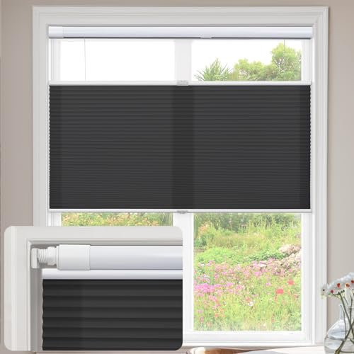 UrMoon Cellular Pleated Blinds for Window, No Tool No Drill Shades Top-down Bottom-up Blind Light Filtering Cordless Honeycomb Shade for Home Office (Light Filtering - Black, Custom Sizes)