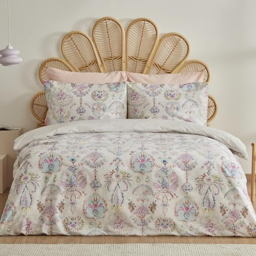 Karaca Home Sarah Anderson Malia Kühlende Bettwäsche - 220x240 Bettwäsche Sets 4-teilig Baumwolle mit Bettbezug 220x240, Bettlaken 240x260 und 2 Kissenbezüge Set für Doppelbett - Blumen Muster