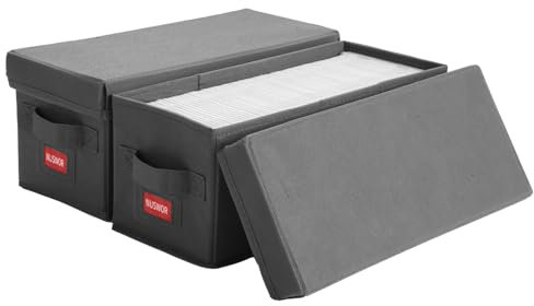 NUSWOR Premium CD Storage Box - Stackable CD Organizer Box with Lid - Holds 70 Jewel Cases - 14.37 x 5.5 x 6.3 inches - 2 Pack - Grey