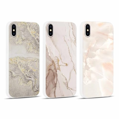 Foonary 3 Pezzi Cover per Apple iPhone X 5,8, Custodia Aesthetic Marmo Motive Design Cellulare, Silicone Protezione Phone Case per iPhone X/XS, Marmo 03