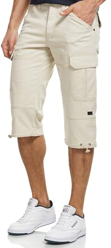 Indicode Herren INStevie 3/4 Cargo-Shorts mit 6 Taschen und Kordelzug | Robuste Funktionsshorts aus Baumwolle mit Tunnelzug, kurze Hose, Herrenshorts, Bermudas, Freizeithose, Outdoorhose für Männer