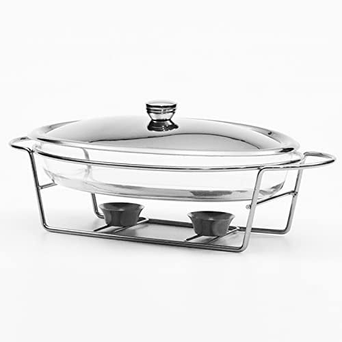 Chafing Dish Buffet Set With Glass Pot - 3L Oval Food Warming Container With Metal Lid And Stainless Steel Stand For Catering Events And Parties