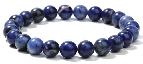 Landorilo Handmade Echte Naturstein Perlen Heilsteine Armband Damen Herren, 8MM Runde Edelsteine Yoga Armbänder, Glücksarmband, Kreative Schmuck Geschenke(Blau Gestreifter Stein)