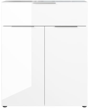 Lomadox Kommode Schrankkommode Anrichte Glasfront 83cm breit in weiß