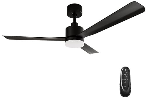 EMKE Deckenventilatore mit Beleuchtung Leise Lampe und Deckenventilator mit Fernbedienung Outdoor Deckenventilator Schwarz, 3 Farbtemperatur LED Lampe mit Ventilator Celling Fan 132 cm