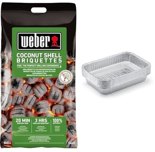 Weber Coconut Shell Briquettes 8kg, Black & 6415 Drip Pans 10-Piece, Small, Silver